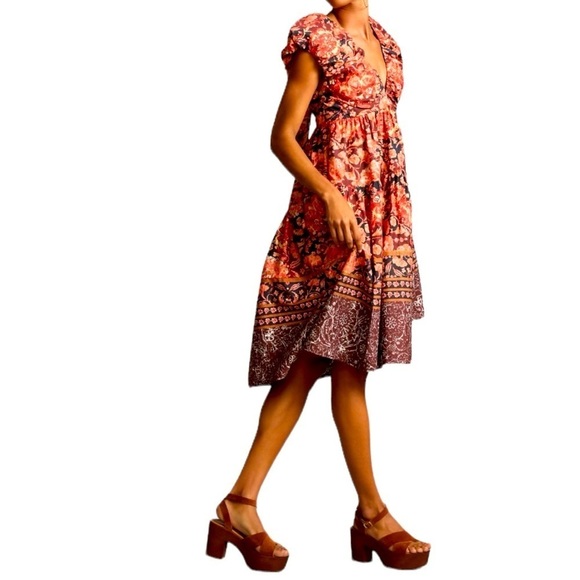 ANTHROPOLOGIE Floral Print V-Neck Babydoll Dress Size 12 NEW - Picture 4 of 13
